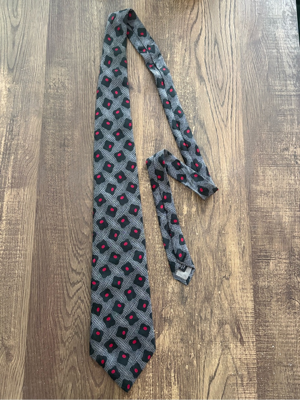 Givenchy Gray and Black Geometric Tie with Red Dots